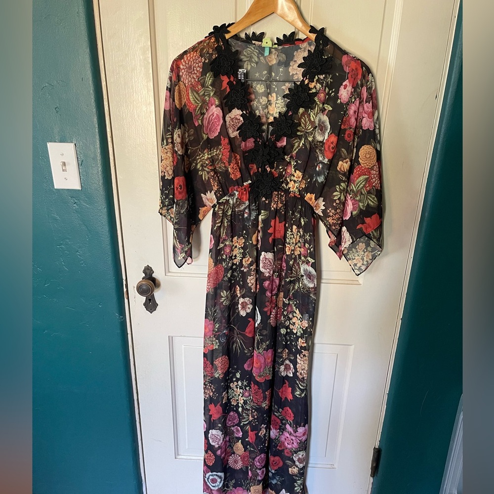 Farm Rio Black Sheer Women's maxi Dress